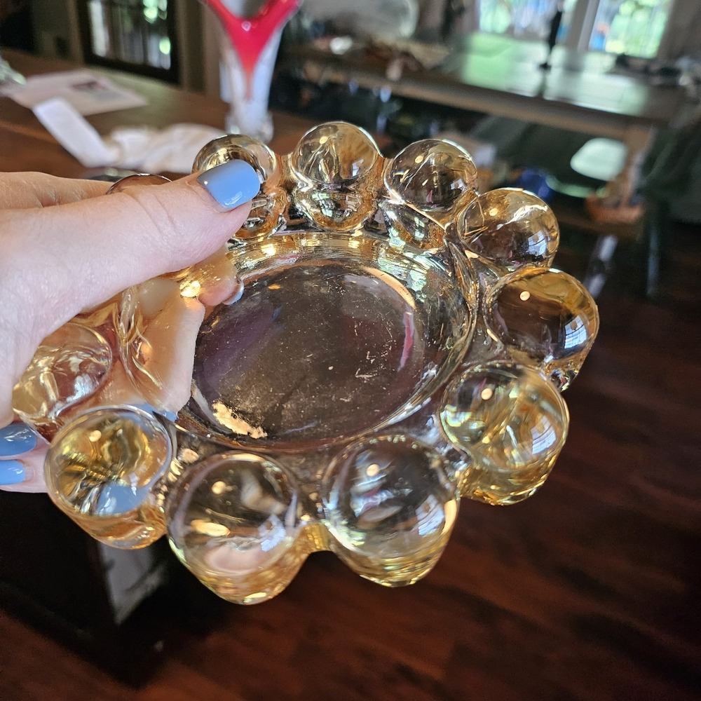 VTG Amber Anchor Hocking Nova Ashtray Glass 5" Bubble Boopie Yellow MCM - Picture 3 of 5